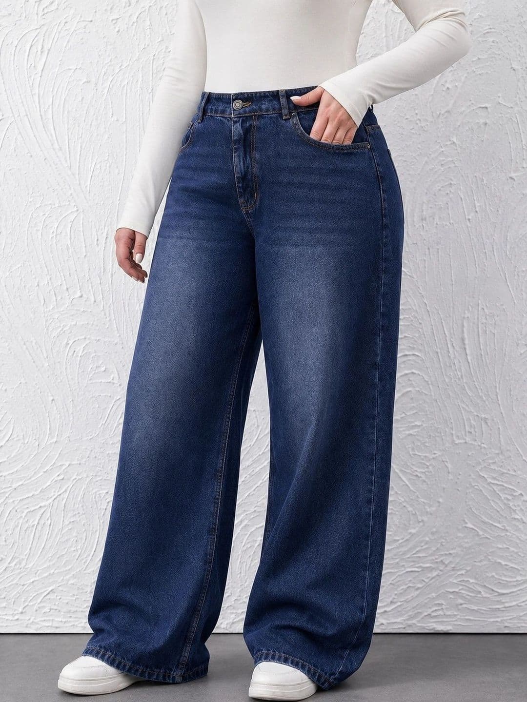CURVE BY KOTTY Women Wide Leg High-Rise Low Distress Stretchable Jeans - view 1