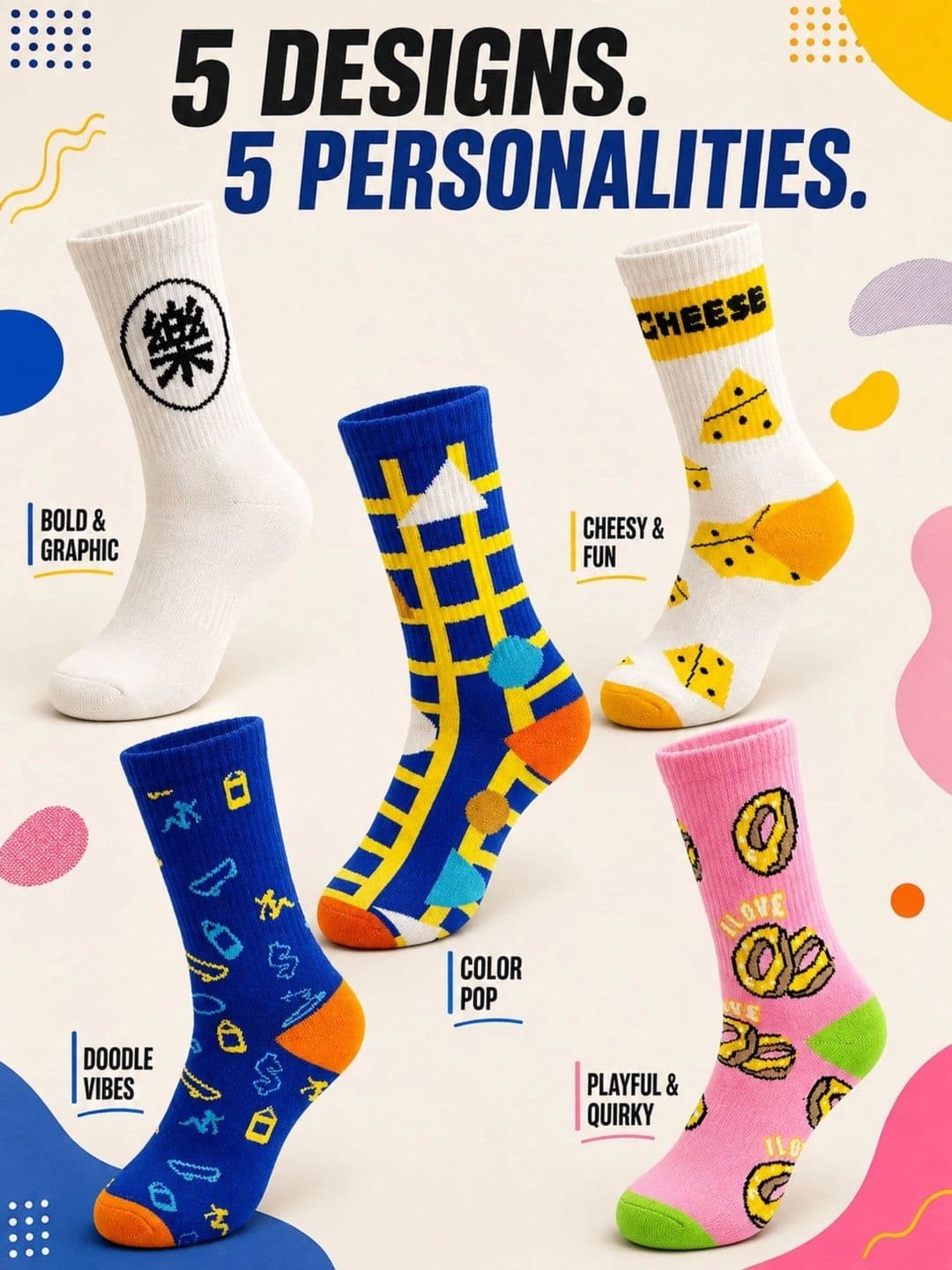 ZIBELL Men Pack of 5 Cotton Assorted Patterned Above Ankle Socks thumbnail 3