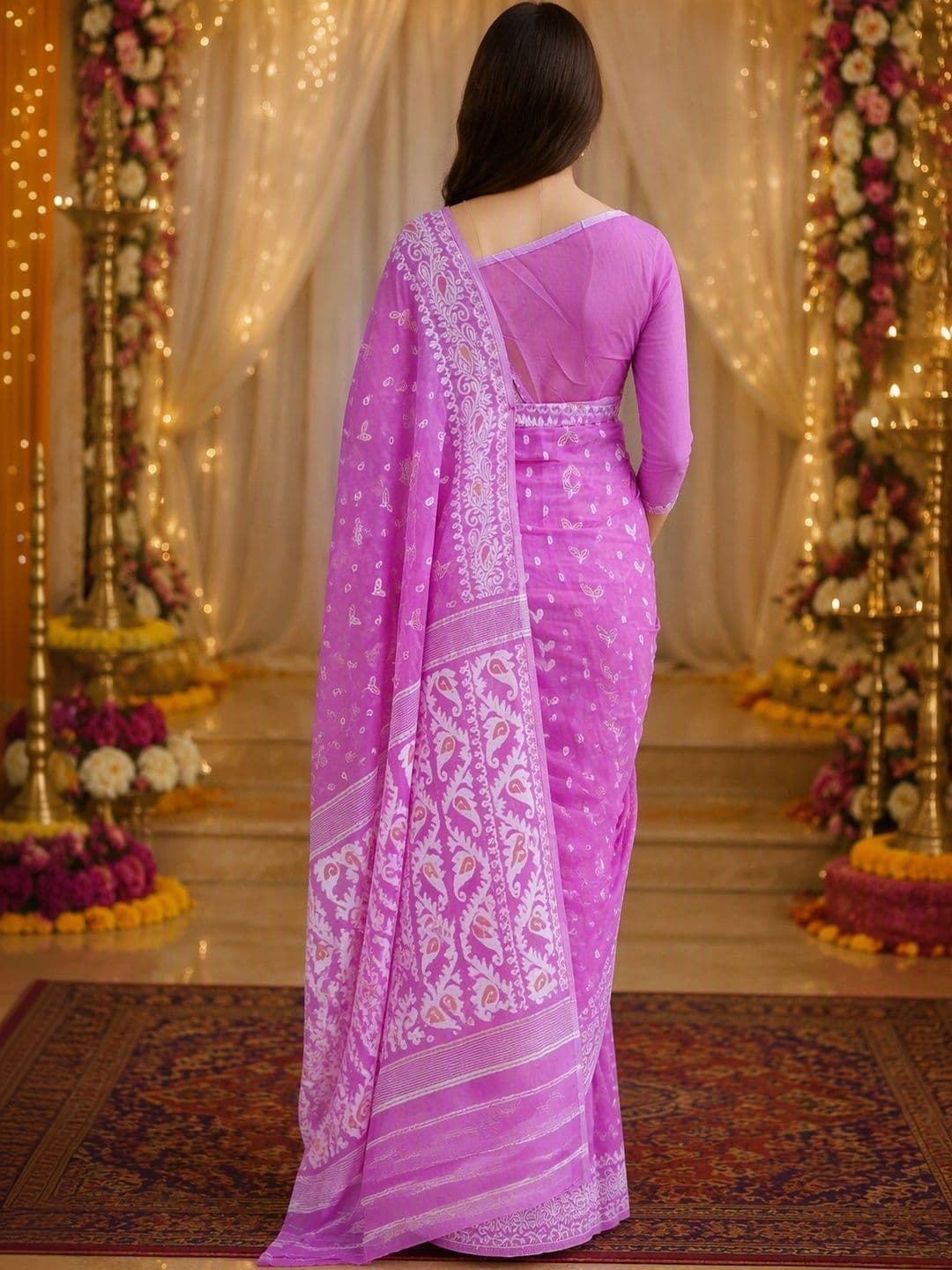 Saatika Ethnic Motifs Printed Jamdani Cotton Saree thumbnail 3