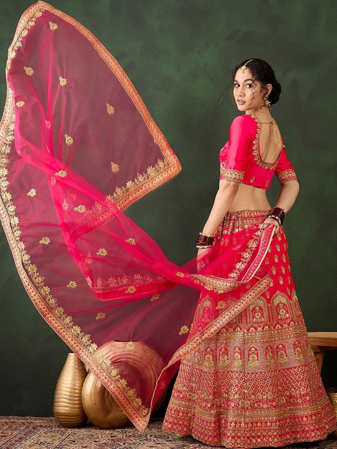 Anouk Rustic Embroidered Semi-Stitched Lehenga & Unstitched Blouse With Dupatta thumbnail 7