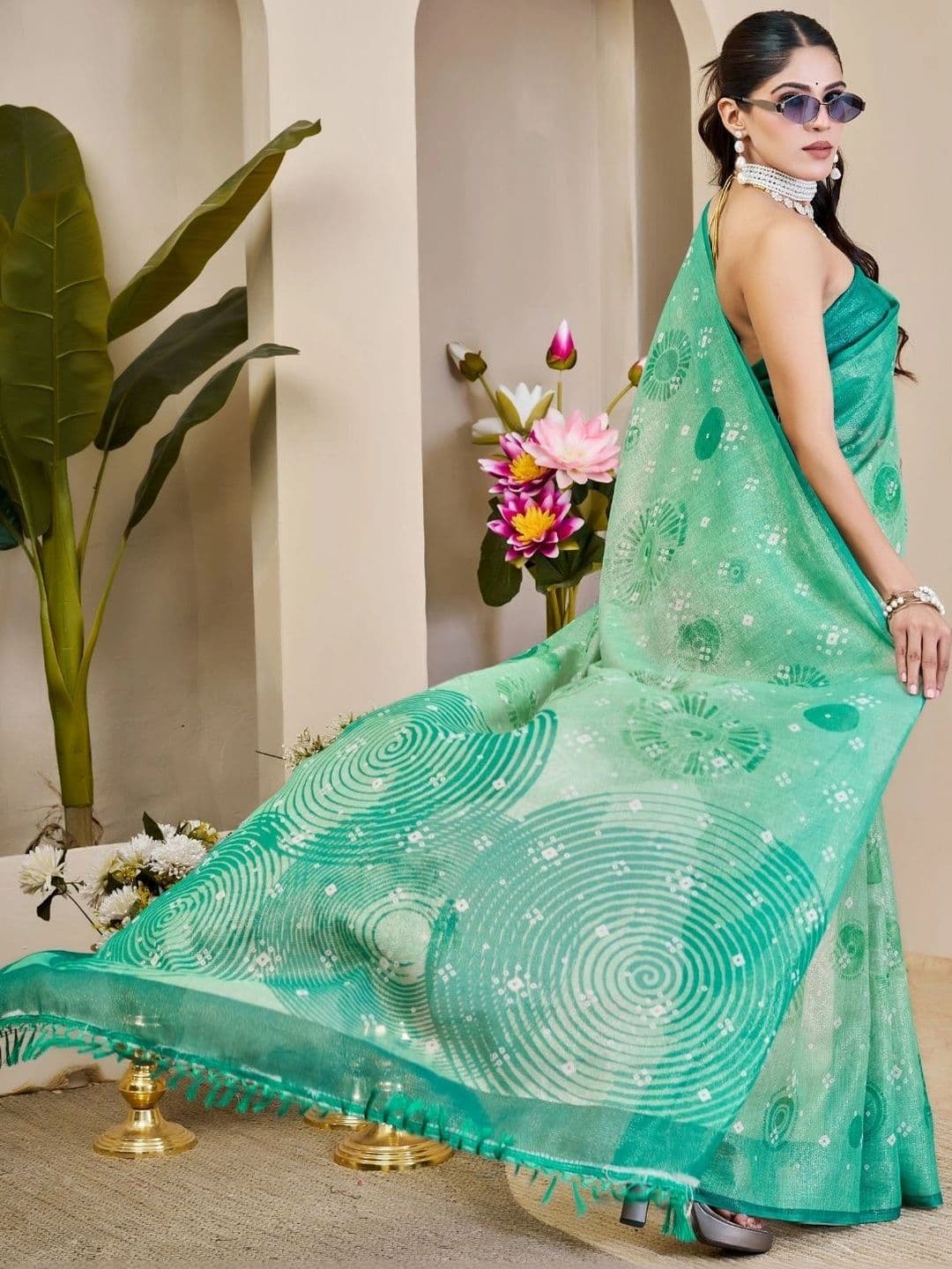 ZAMUNA Floral Tissue Designer Bhagalpuri Saree thumbnail 3