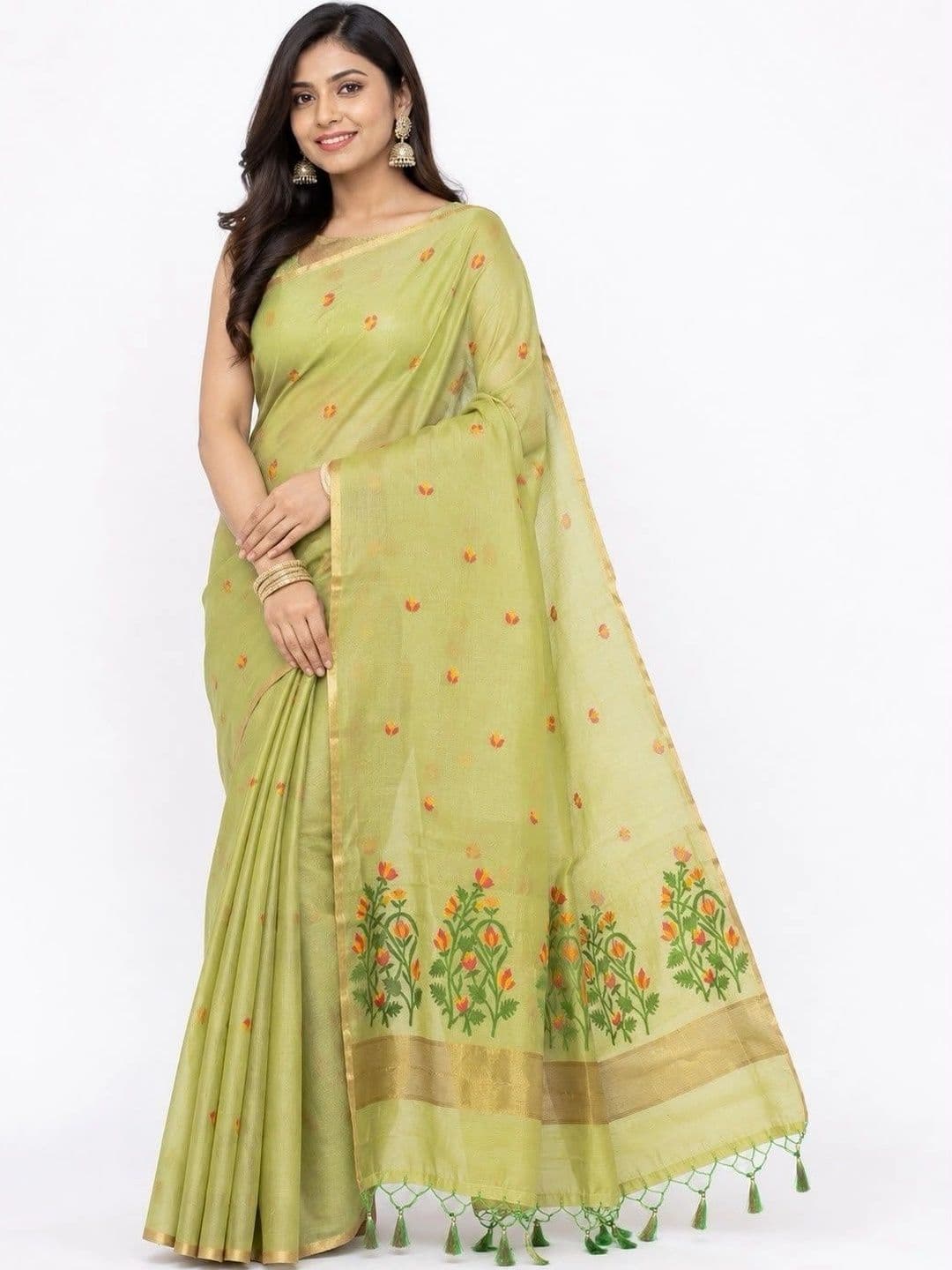 Sangria Floral Embroidered Pure Linen Saree thumbnail 2