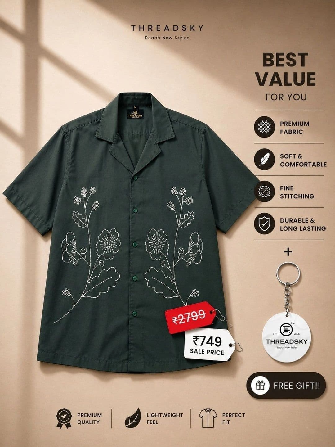 Threadsky Men Classic Floral Printed Casual Shirt thumbnail 2