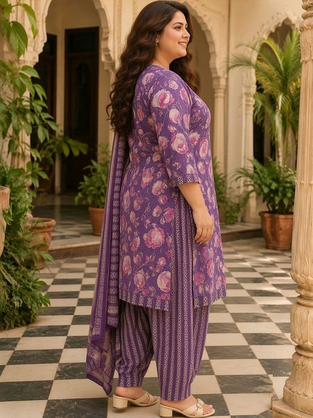 KALINI Women Floral Printed Regular Kurta with Patiala & With Dupatta thumbnail 5