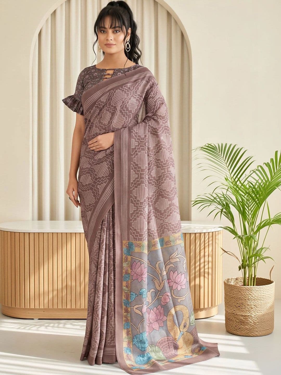 Sangria Women Linen Blend Designer Saree - view 1