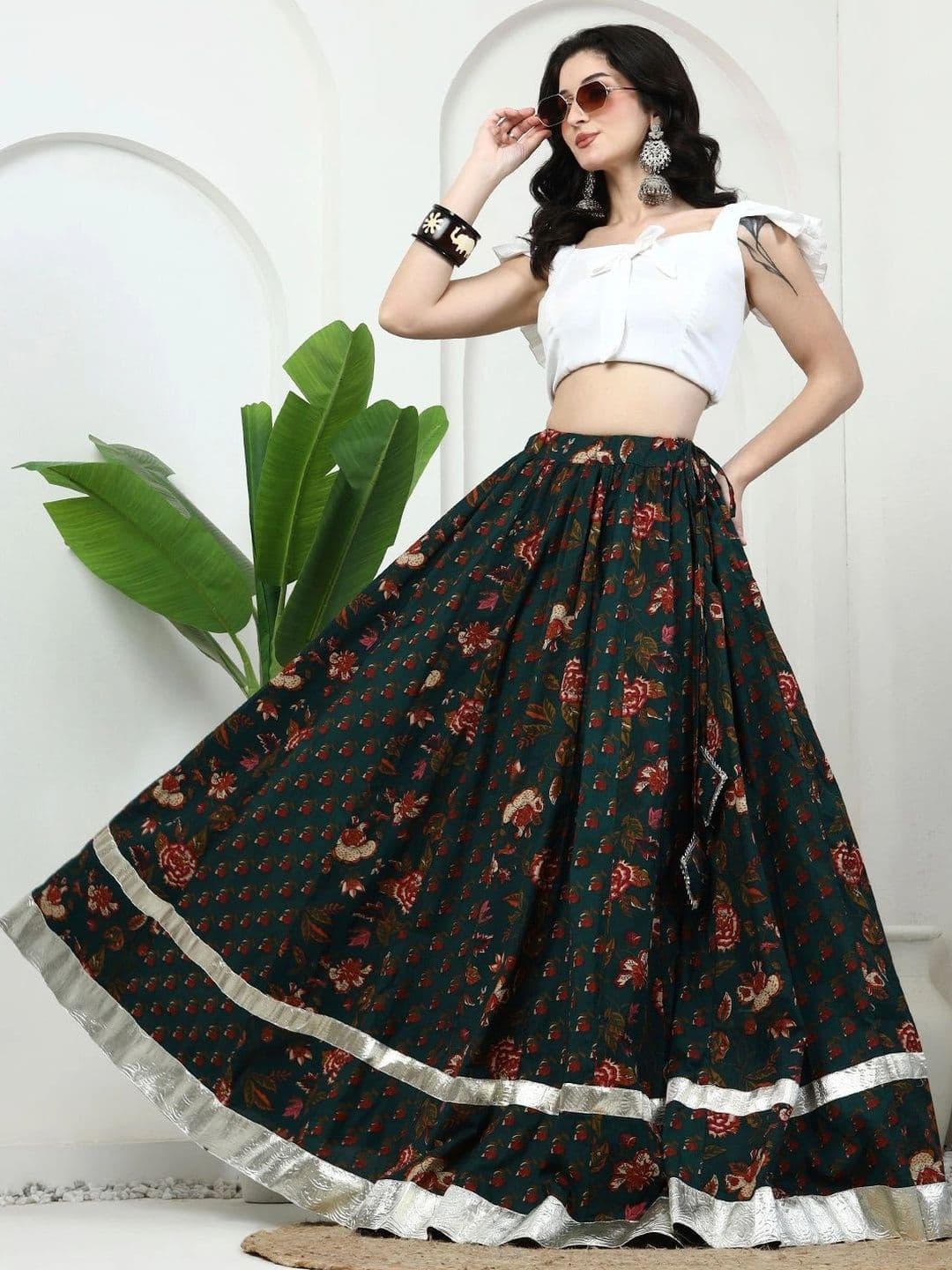Sangria Women Cotton Cambric Floral Maxi Flared Skirt thumbnail 7