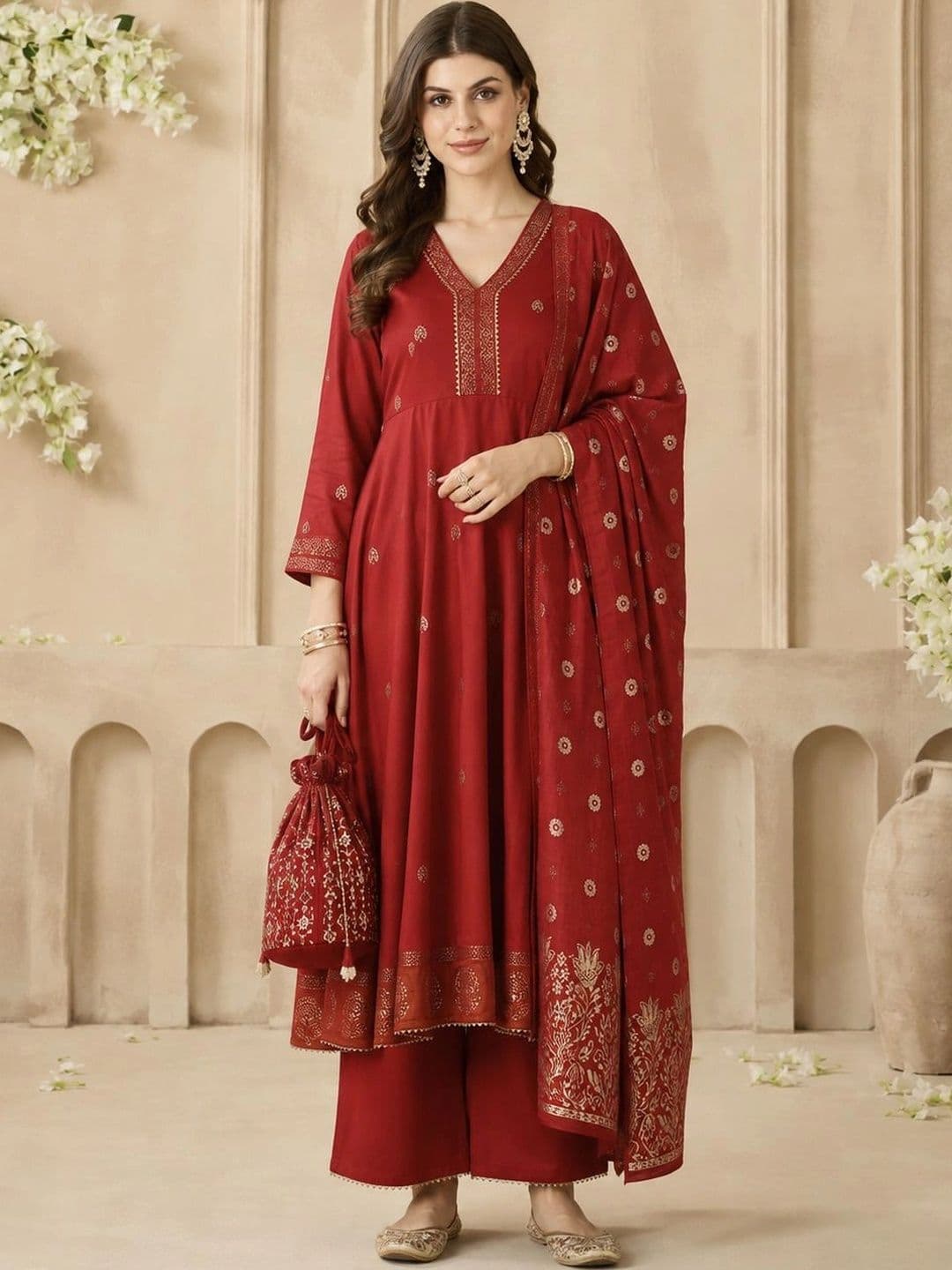 Anouk Women Ethnic Motifs Printed Empire Kurta with Palazzos & With Dupatta - view 1