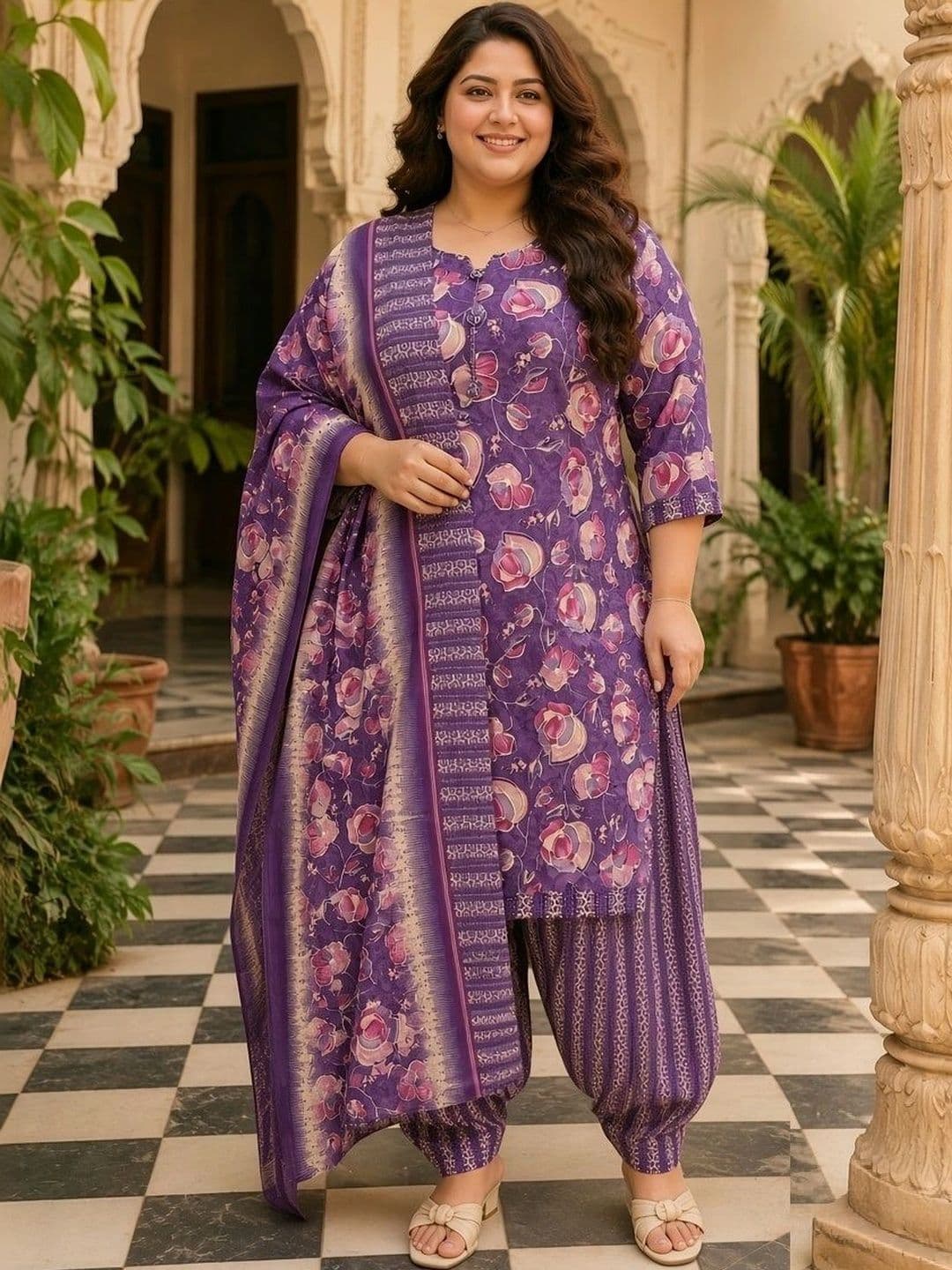 KALINI Women Floral Printed Regular Kurta with Patiala & With Dupatta thumbnail 4