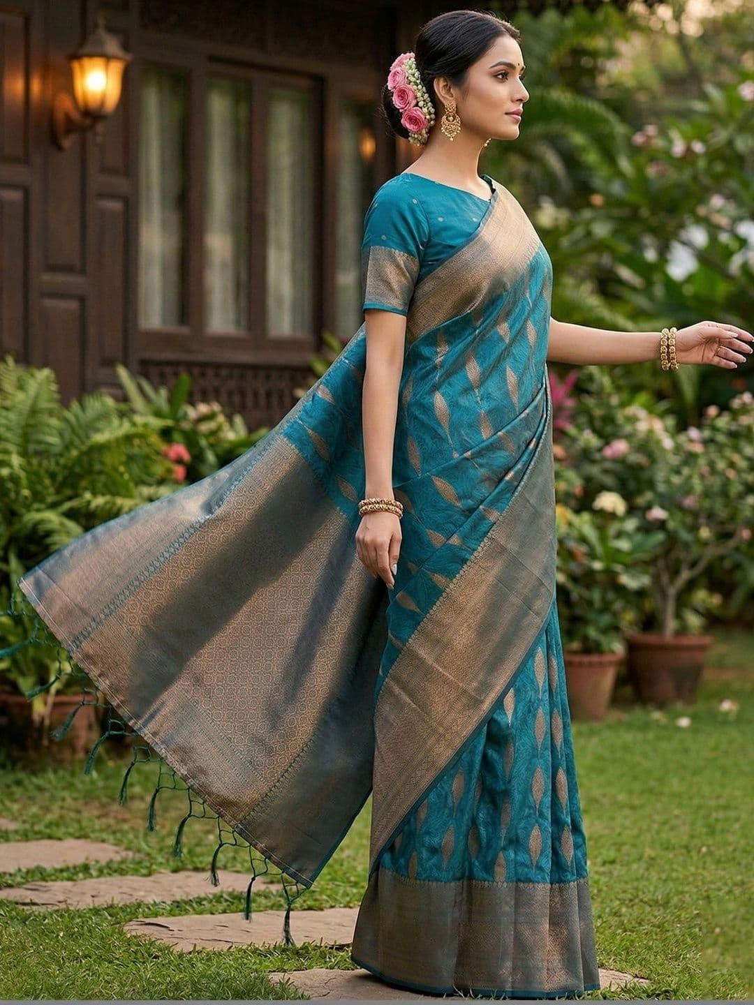 Mitera Woven Design Zari Silk Blend Banarasi Saree thumbnail 4