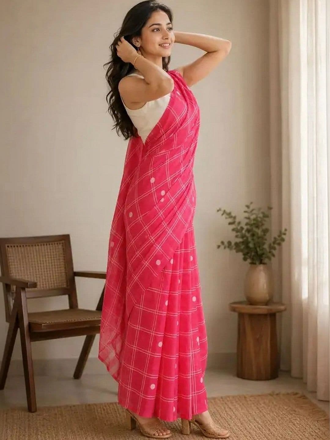 Saatika Checked Chanderi Saree thumbnail 2