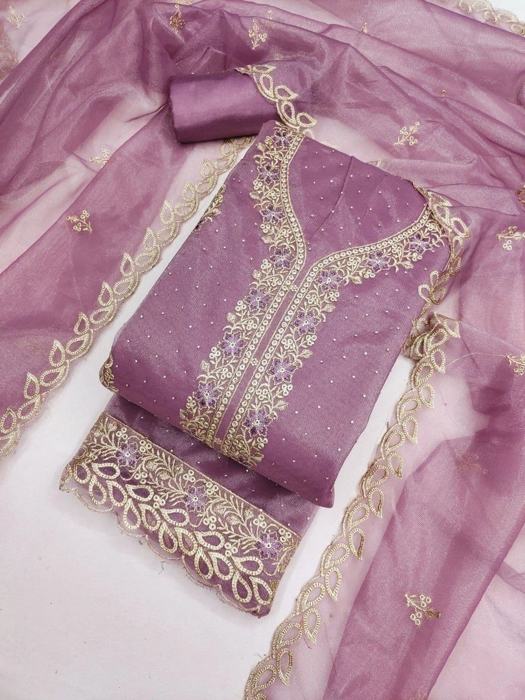 TAVAS Embroidered Organza Unstitched Dress Material - view 1