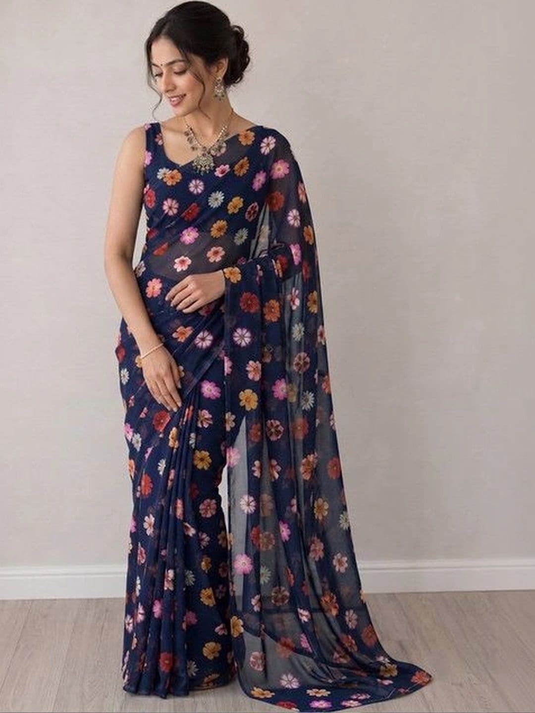 ARIHANT CREATIONS Floral Poly Georgette Saree thumbnail 4