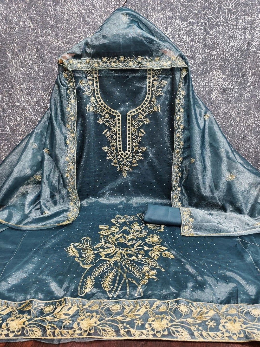 TAVAS Embroidered Organza Unstitched Dress Material thumbnail 5