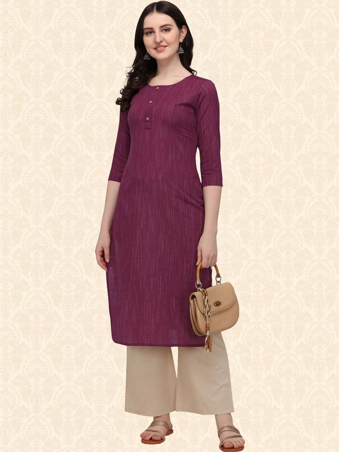 Anouk X fwd Women Wine Cotton Blend Woven Kurta thumbnail 5