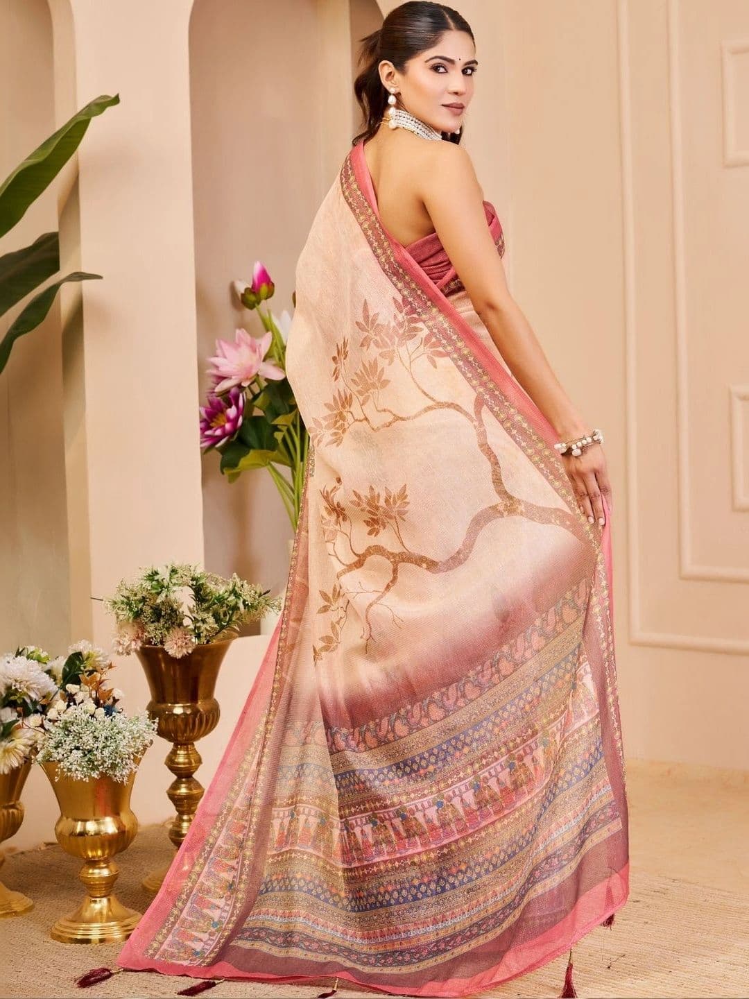 ZAMUNA Floral Tissue Designer Bhagalpuri Saree thumbnail 5