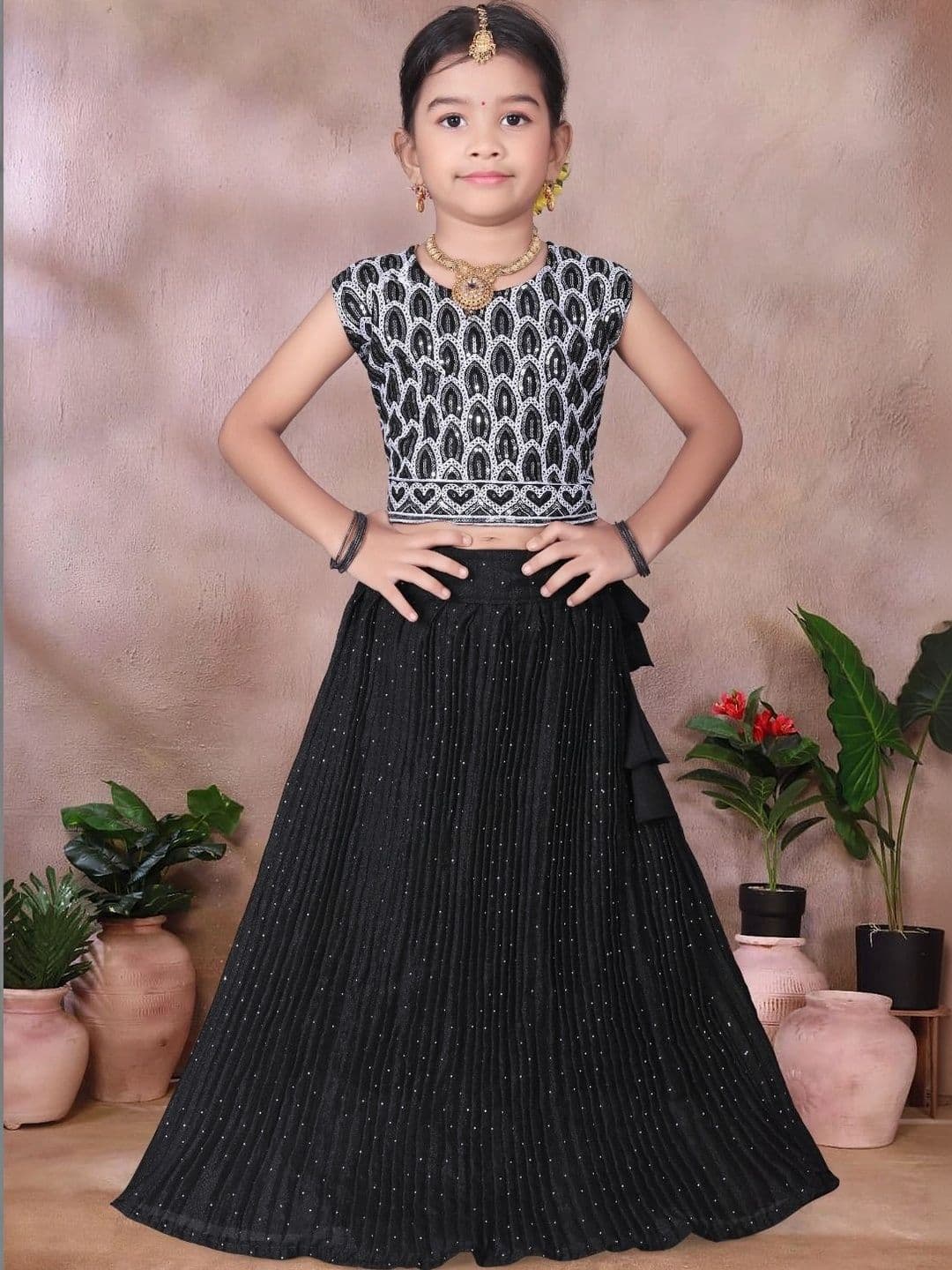Tiny Twirls Girls Embellished Sequinned Ready to Wear Lehenga & - view 1