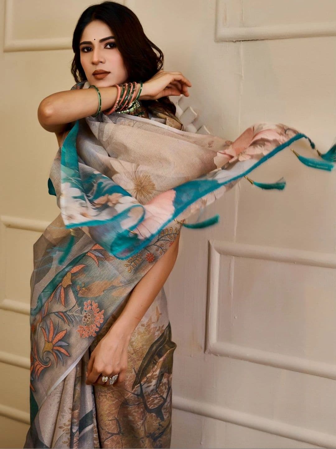 ZAMUNA Floral Tissue Designer Bhagalpuri Saree thumbnail 6