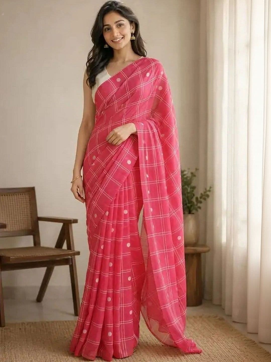 Saatika Checked Chanderi Saree thumbnail 7