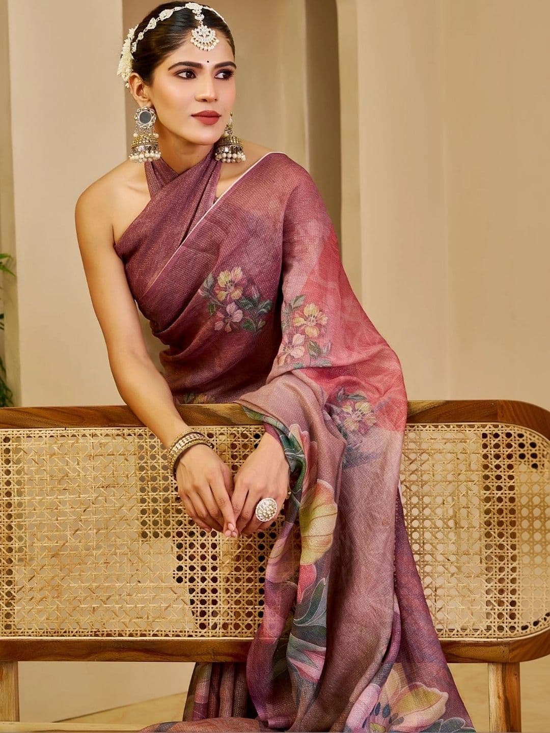 ZAMUNA Floral Tissue Designer Bhagalpuri Saree thumbnail 4