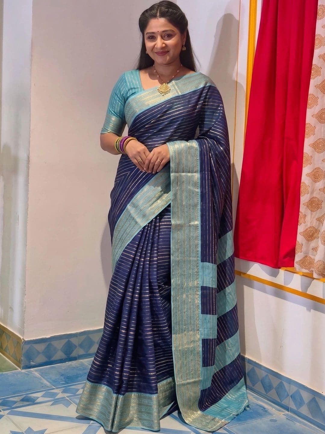 BOLOKA Striped Zari Art Silk Designer Saree - view 1