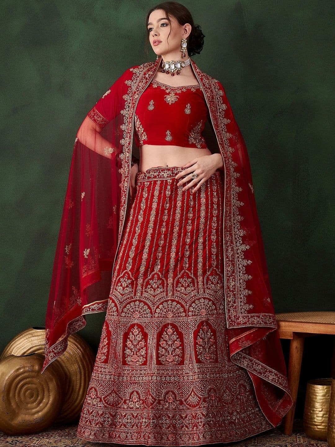 Anouk Rustic Embellished Semi-Stitched Lehenga & Unstitched Blouse With Dupatta - view 1