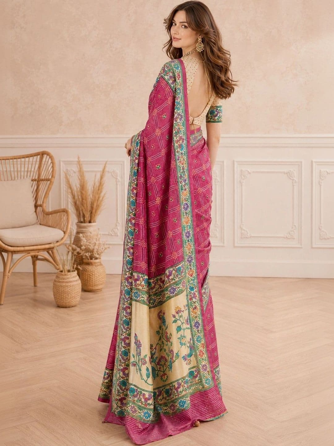 all about you Bandhani Zari Silk Blend Designer Paithani Saree thumbnail 3