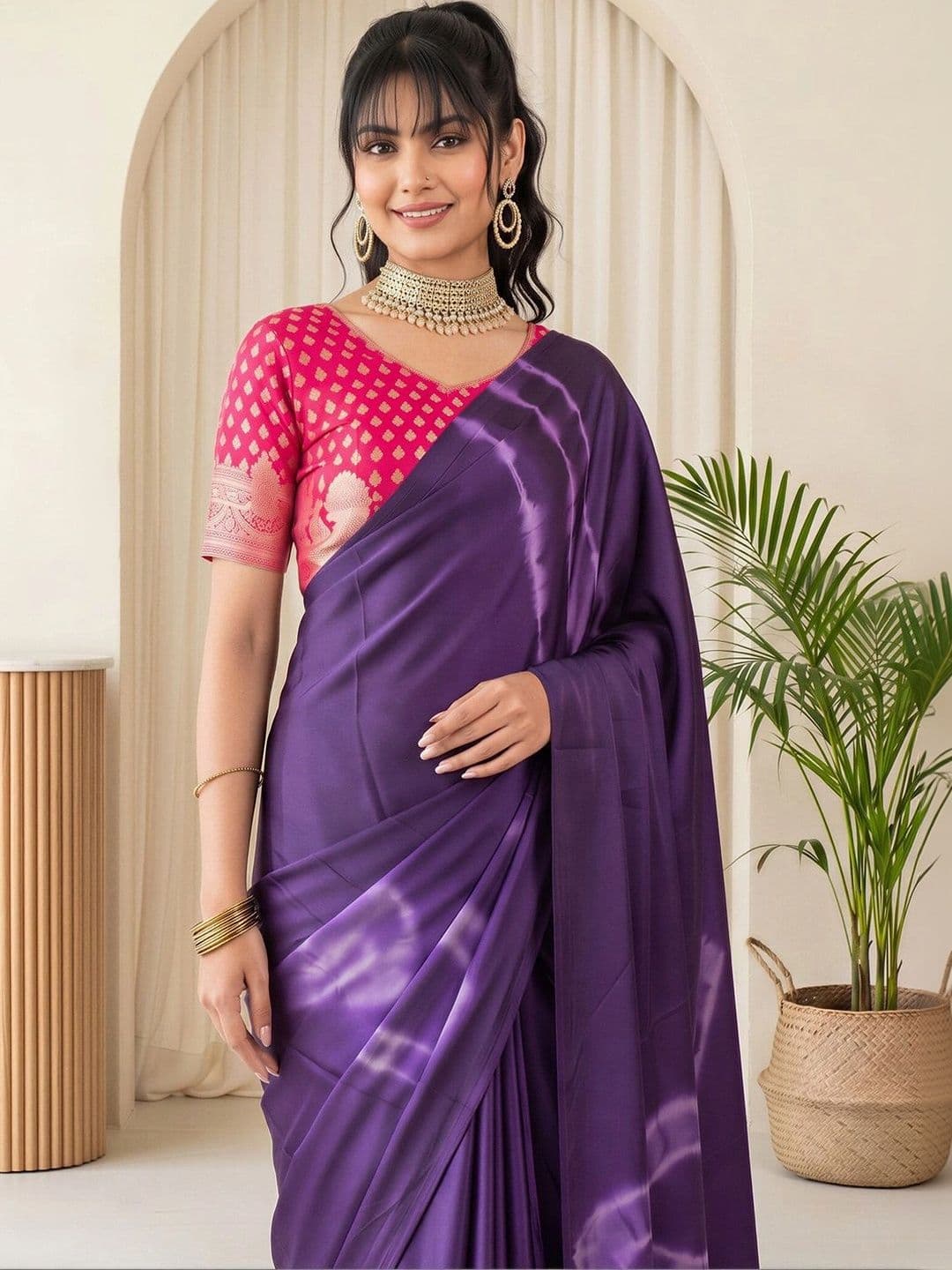 Sangria Tie and Dye Silk Blend Designer Block Print Saree thumbnail 3