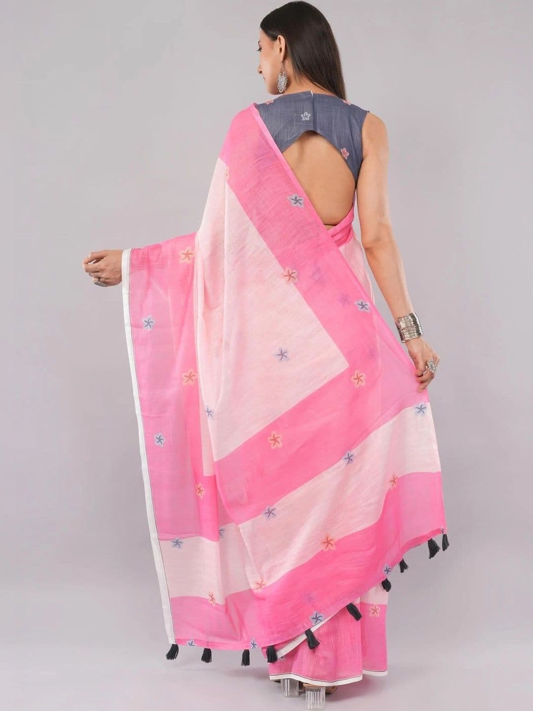 SAMANTHA Striped Linen Blend Belted Saree thumbnail 5