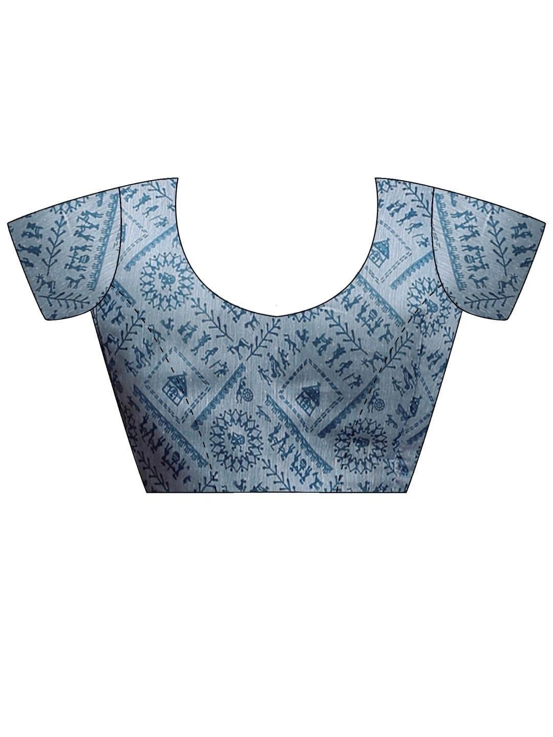 Sangria Warli Linen Blend Designer Block Print Saree thumbnail 7