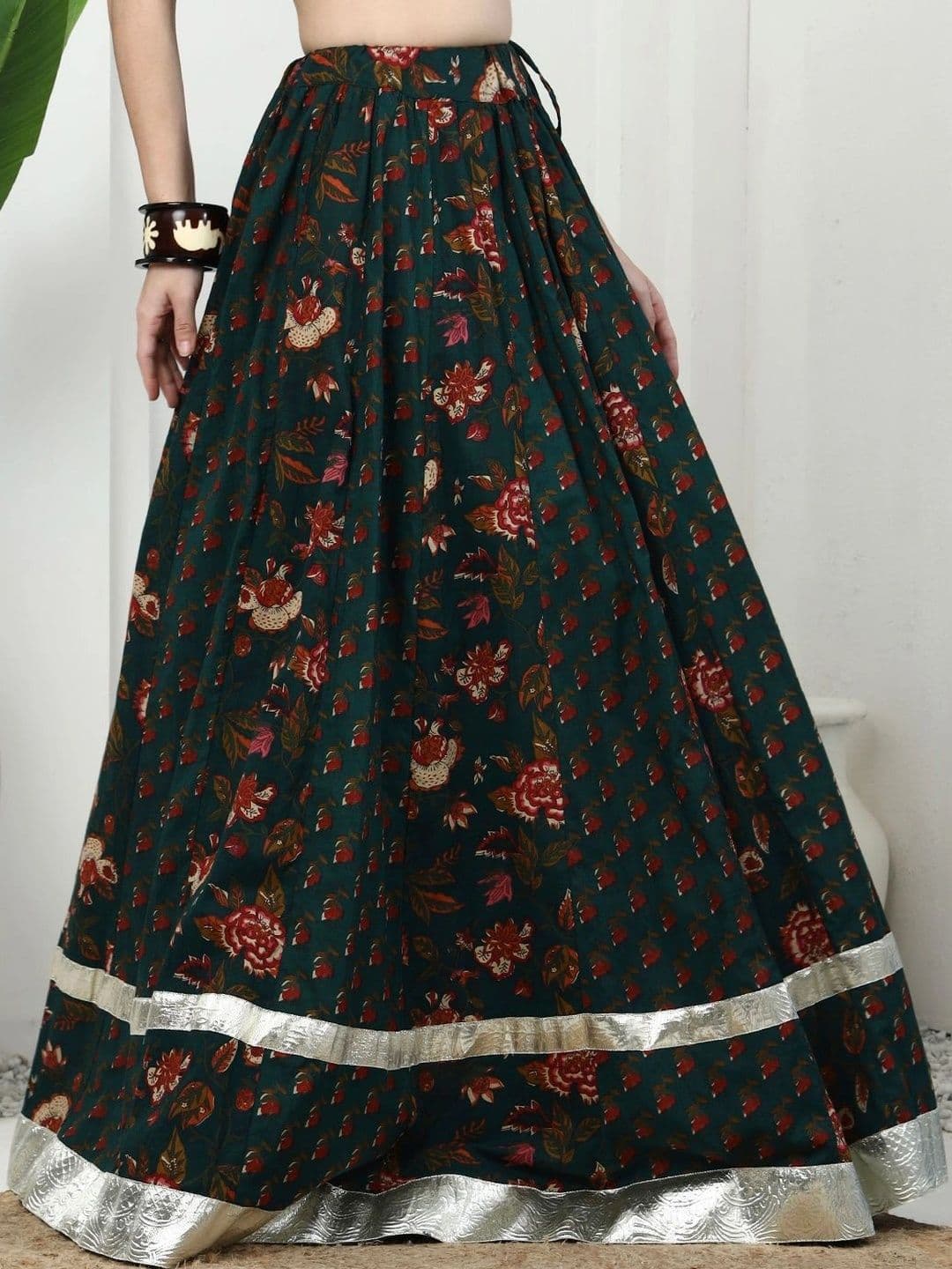 Sangria Women Cotton Cambric Floral Maxi Flared Skirt thumbnail 4