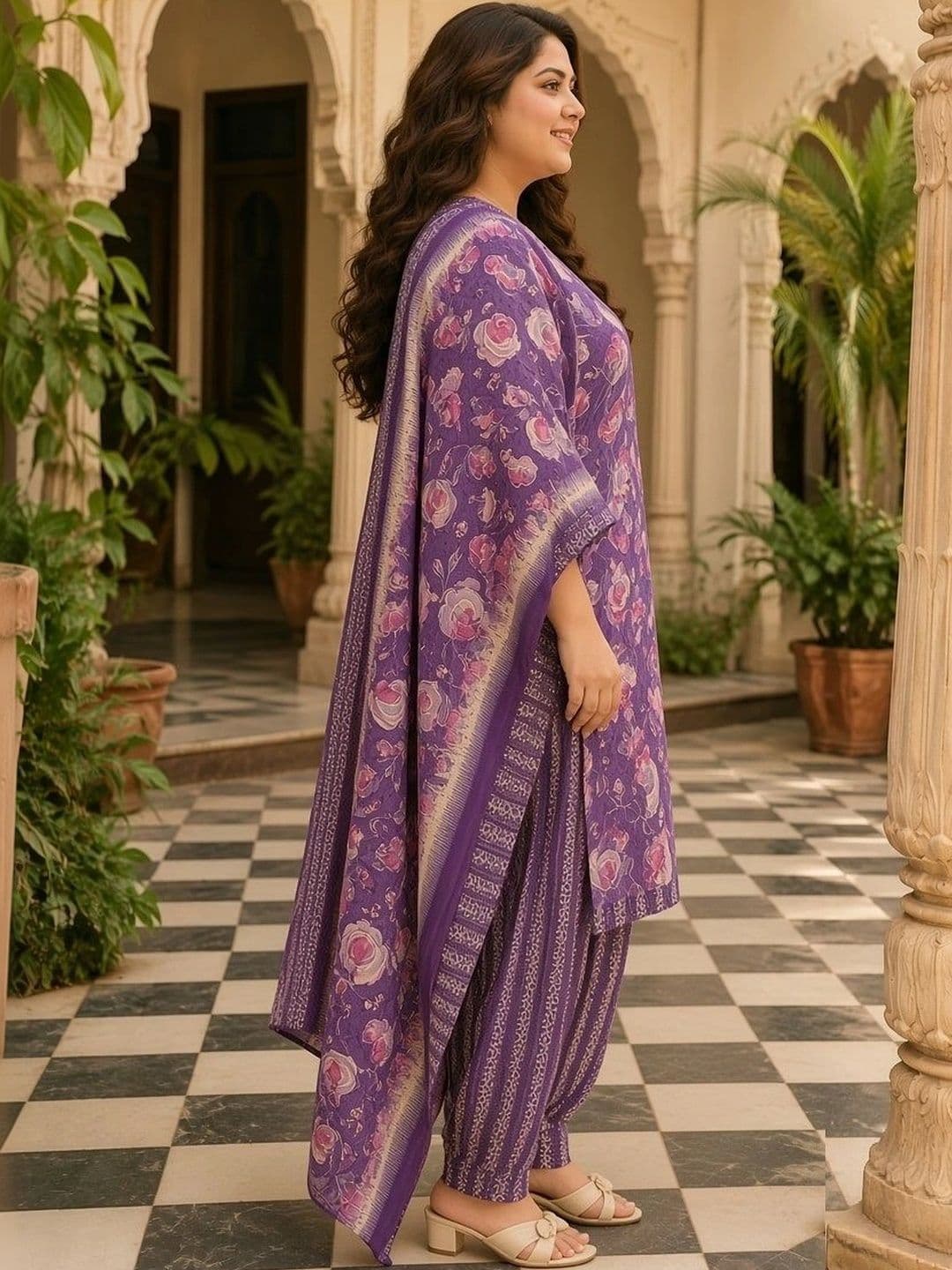 KALINI Women Floral Printed Regular Kurta with Patiala & With Dupatta thumbnail 2