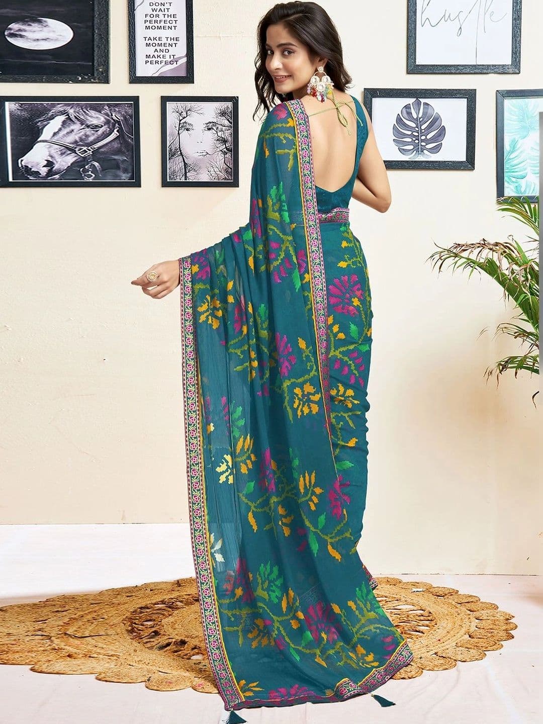 SANISA Floral Pure Chiffon Saree thumbnail 4