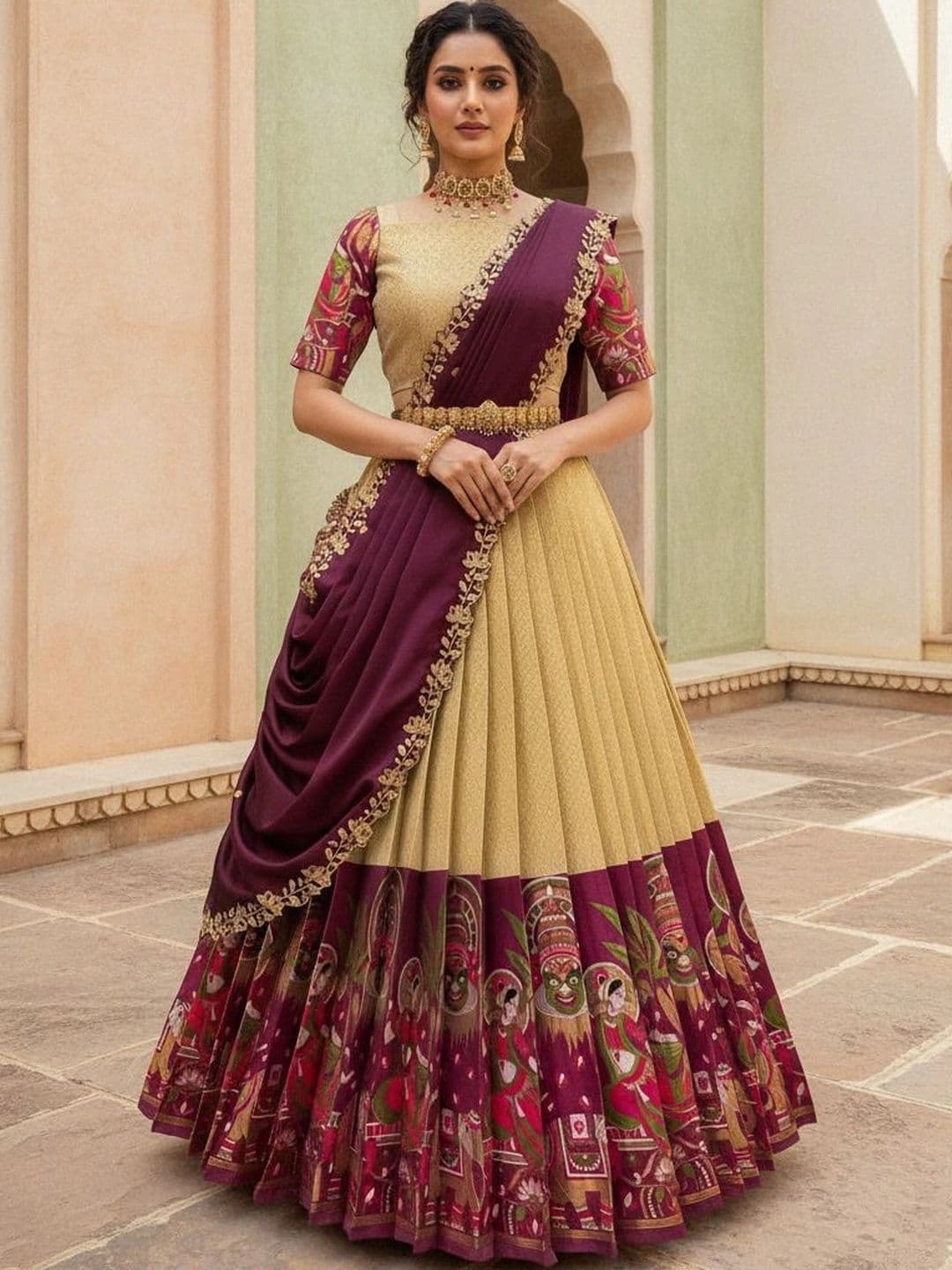 Fabcartz Sequinned Unstitched Lehenga & Blouse With Dupatta - view 1