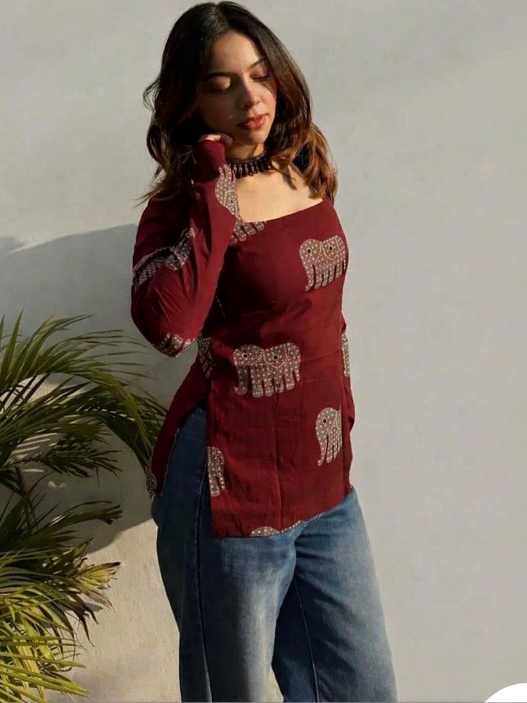 Sangria Ethnic Motifs Printed Square Neck Kurti - view 1