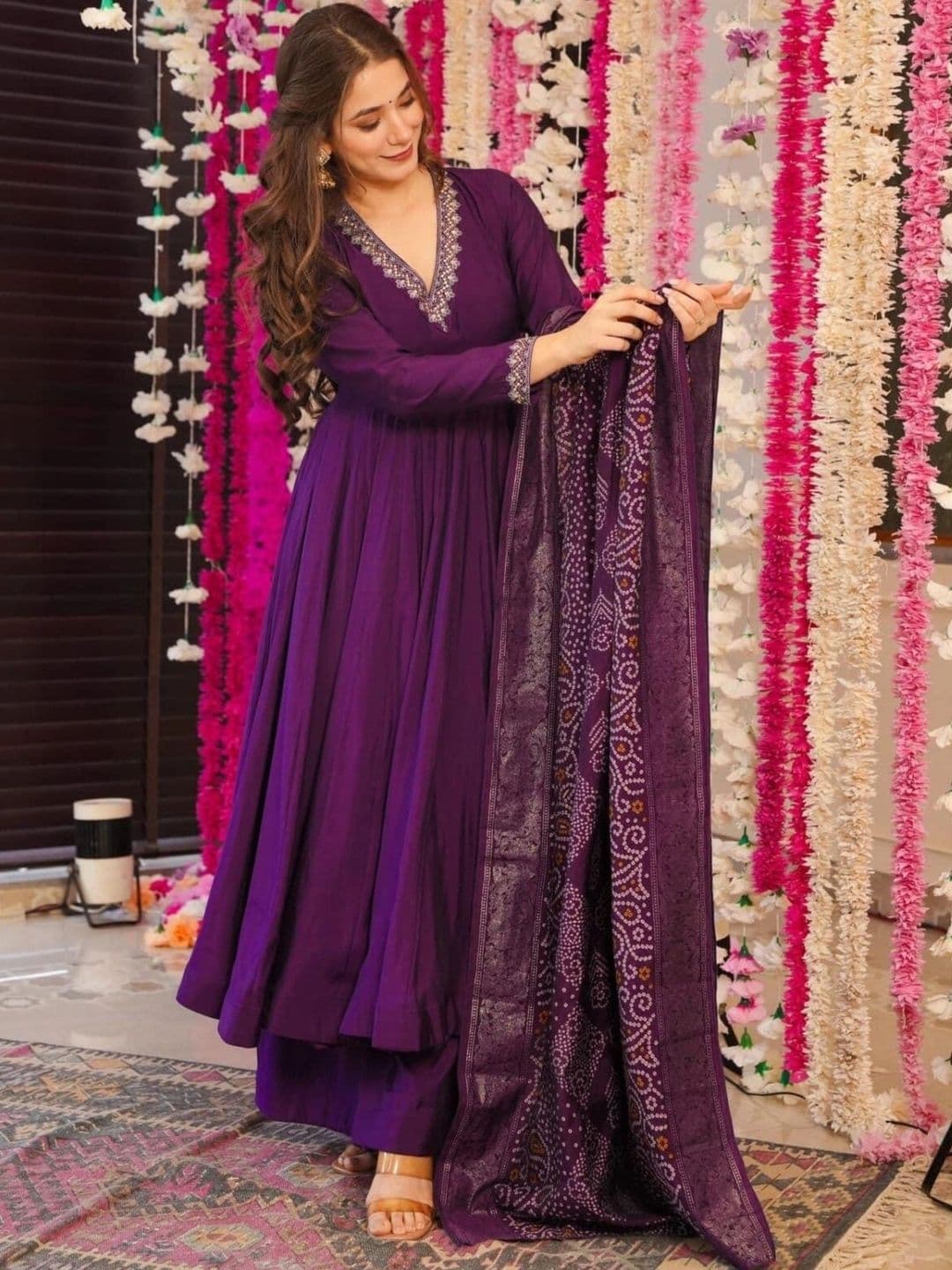 KALINI Women Ethnic Motifs Empire Thread Work Kurta with Palazzos & With Dupatta thumbnail 3