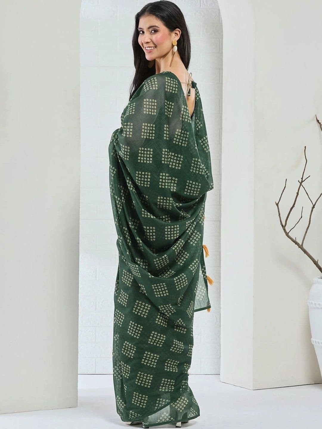 SAMANTHA Bandhani Linen Blend Belted Saree thumbnail 6