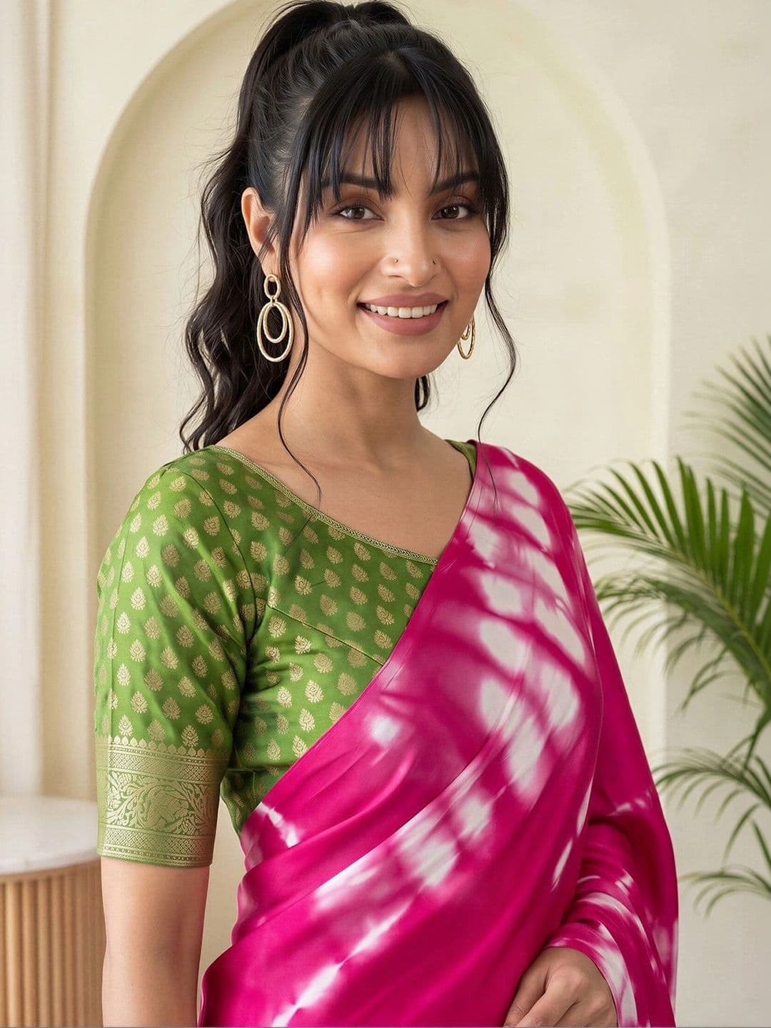 Sangria Tie and Dye Silk Blend Designer Block Print Saree thumbnail 4