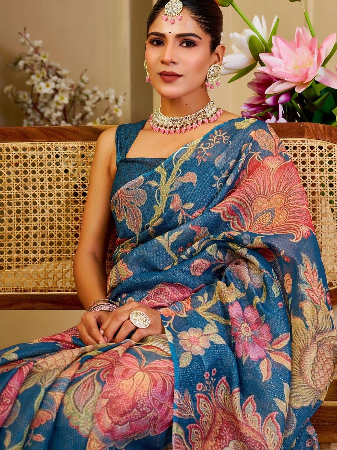 SAIYAMORI Floral Pure Cotton Saree thumbnail 6