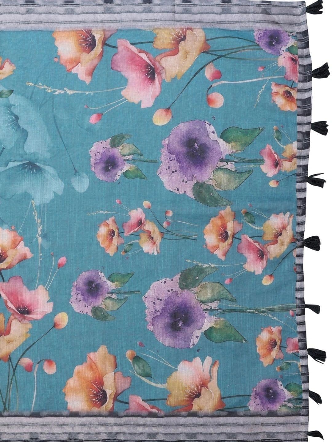 Kesarii Floral Linen Blend Saree thumbnail 7
