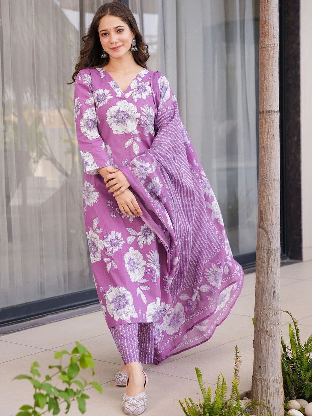 SZN Women Floral Printed Regular Kurta with Trousers & With Dupatta - view 1