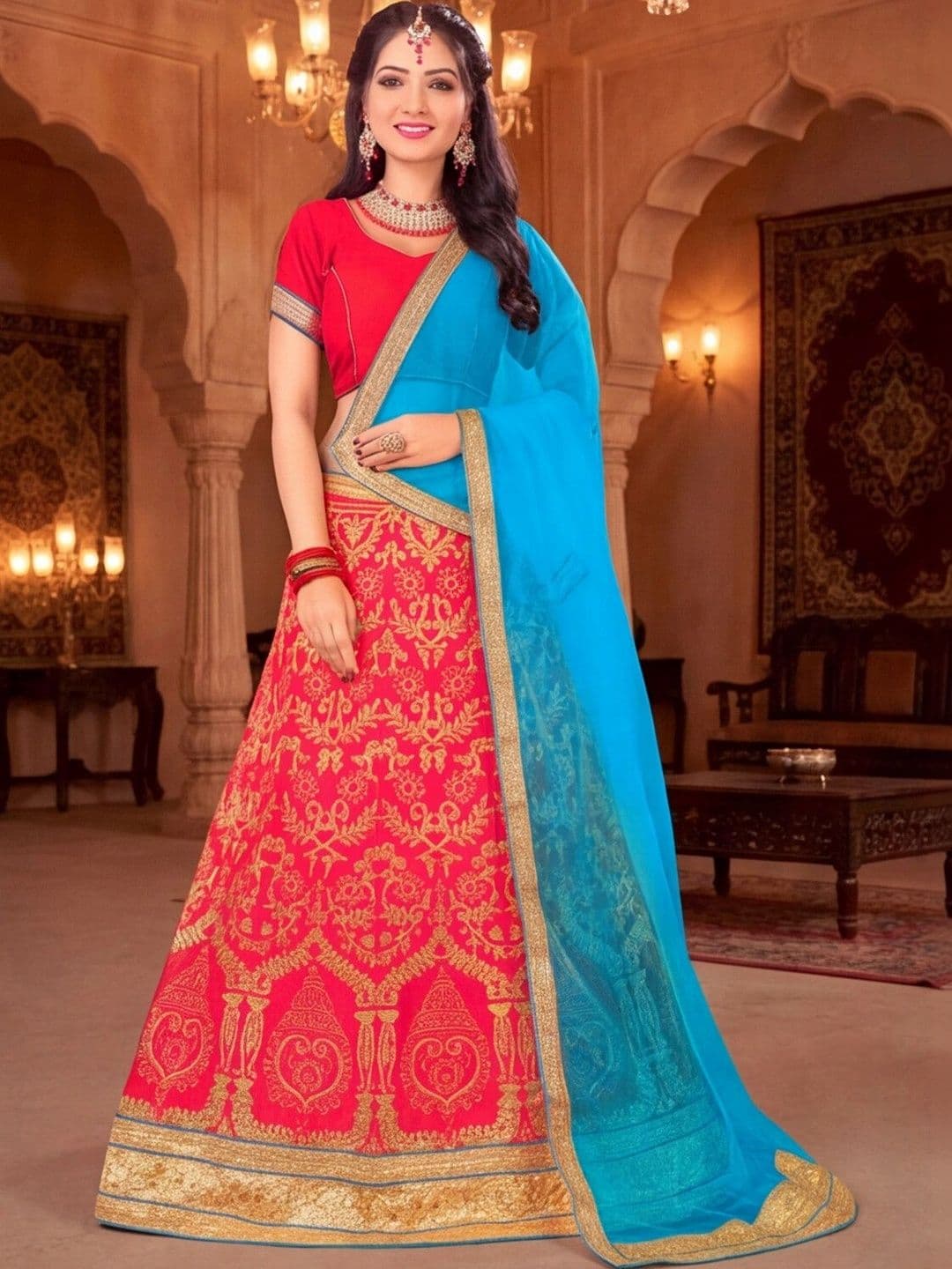 Anouk Rustic Embellished Foil Print Semi-Stitched Lehenga & Unstitched Blouse With Dupatta - view 1