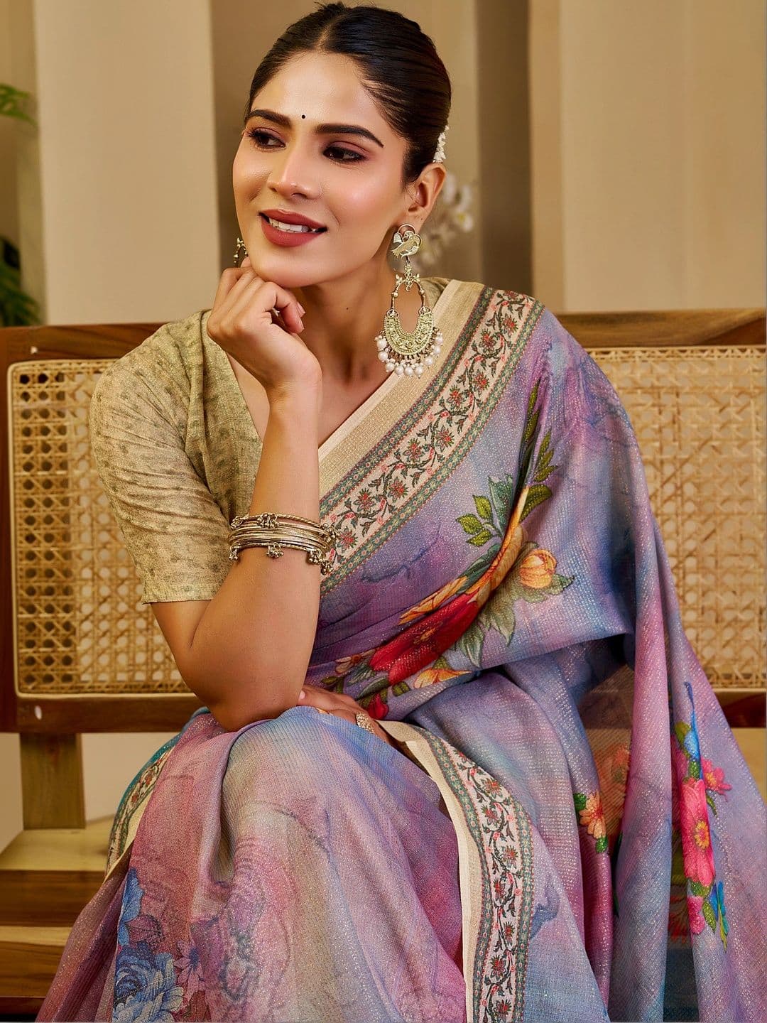 SAIYAMORI Floral Pure Cotton Fusion Saree thumbnail 6