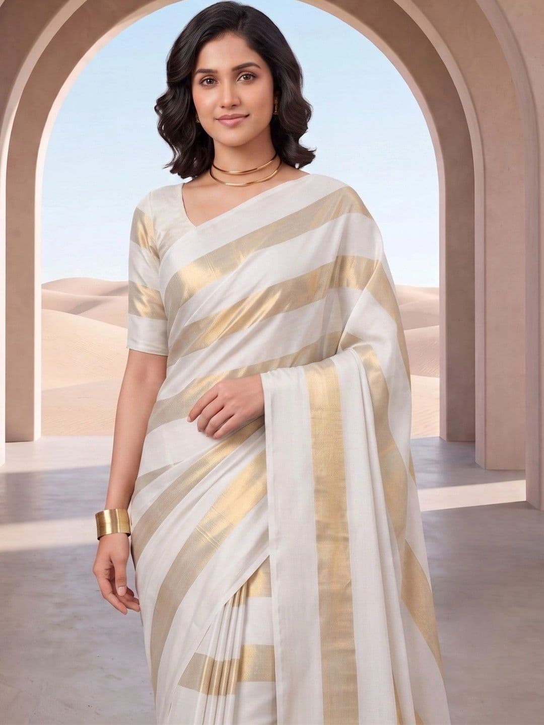House of Vived Striped Silk Blend Designer Saree thumbnail 3
