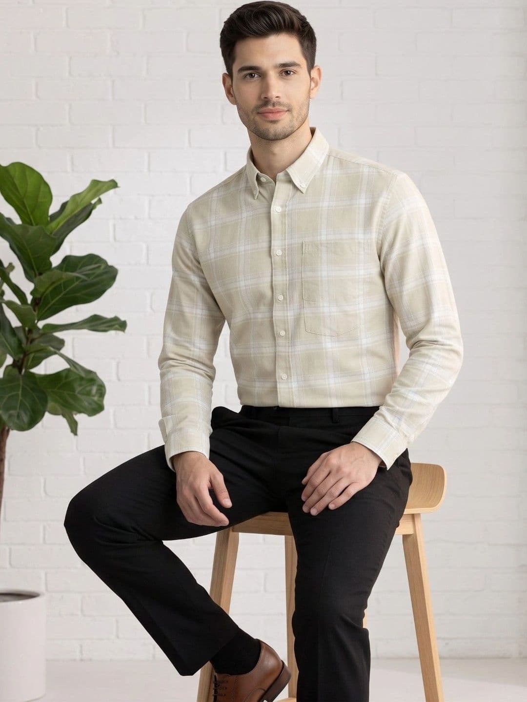 Studio-9 Men Classic Slim Fit Gingham Checks Checked Casual Shirt thumbnail 3