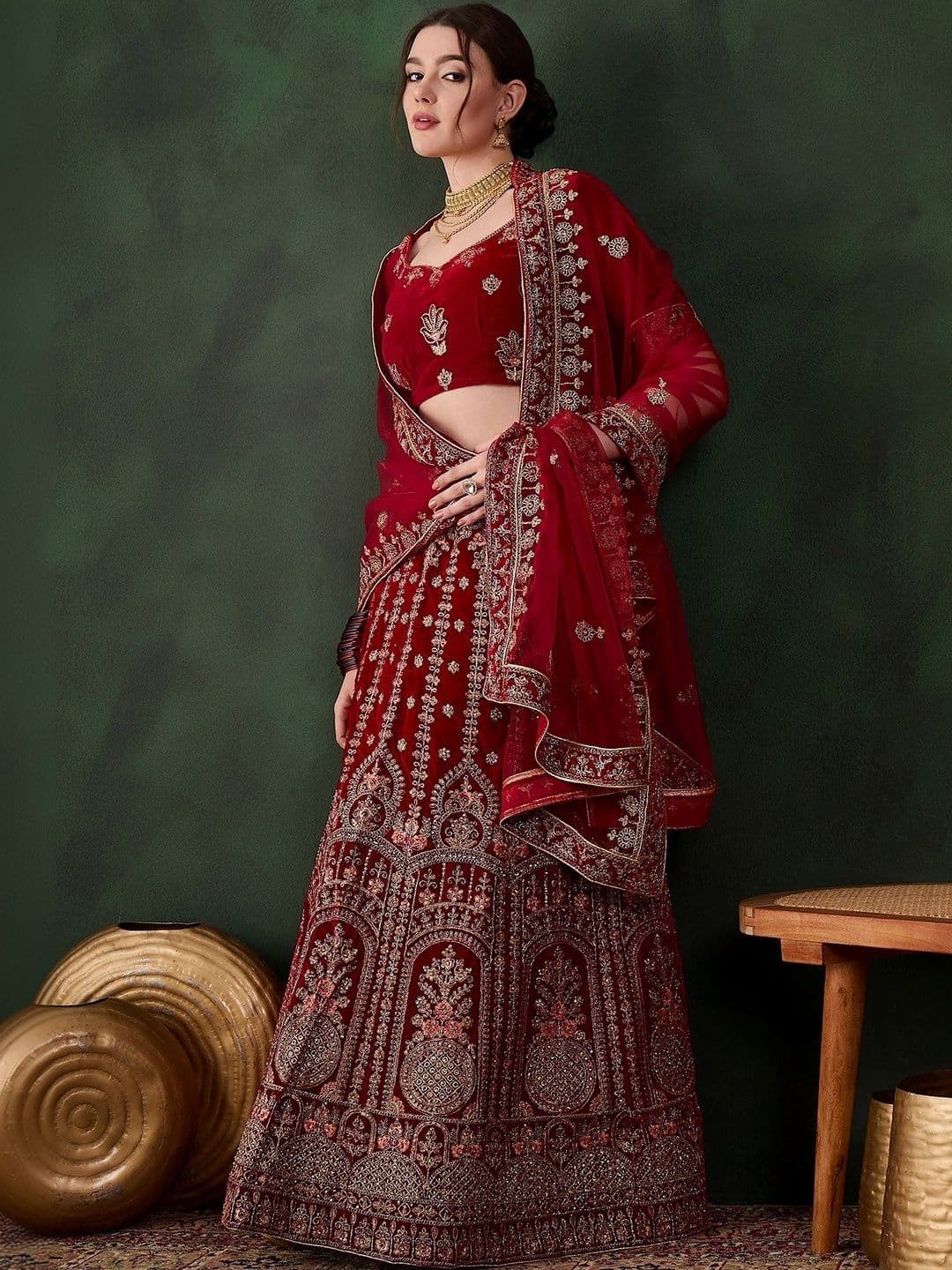 Anouk Rustic Embroidered Semi-Stitched Lehenga & Unstitched Blouse With Dupatta thumbnail 4