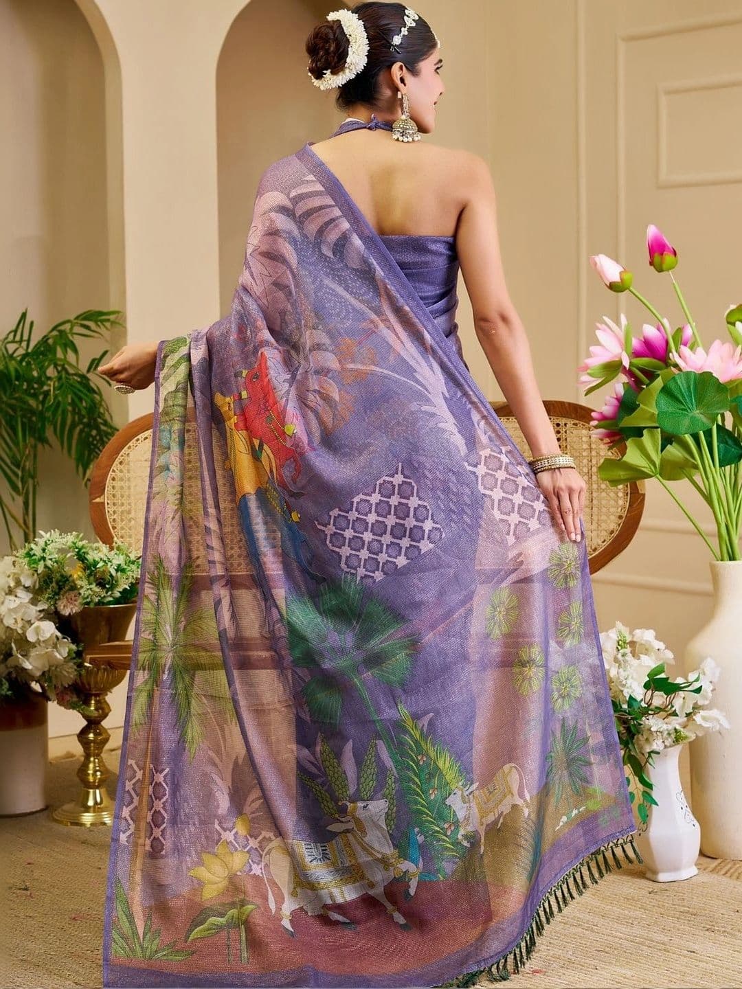 ZAMUNA Women Floral Tissue Designer Bhagalpuri Saree thumbnail 6