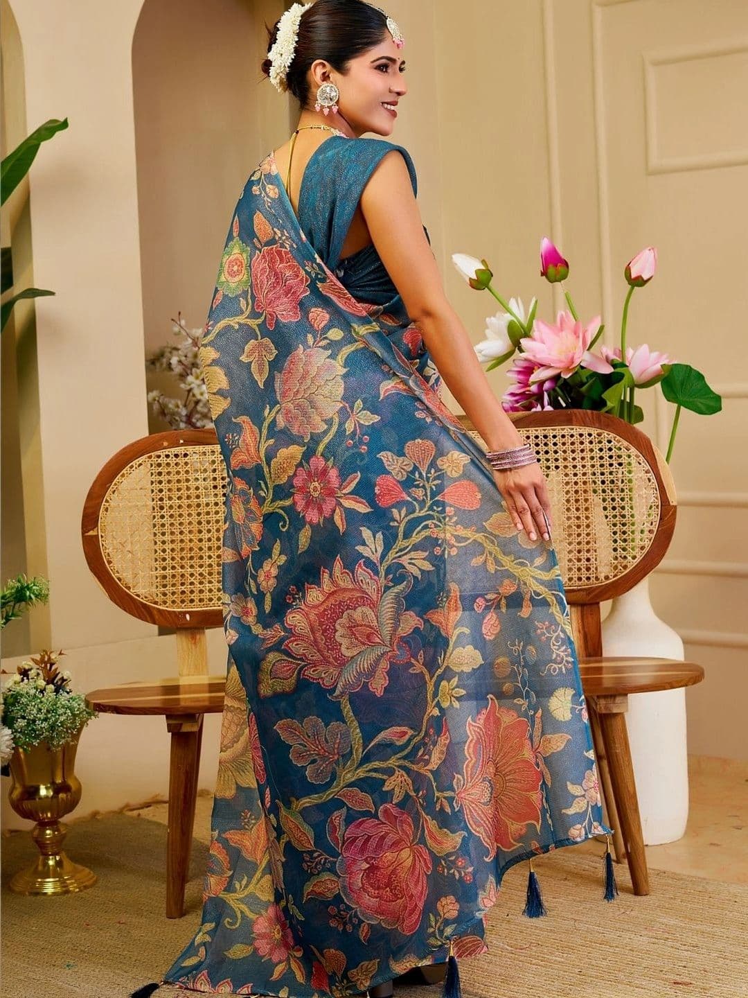 ZAMUNA Floral Tissue Designer Bhagalpuri Saree thumbnail 6