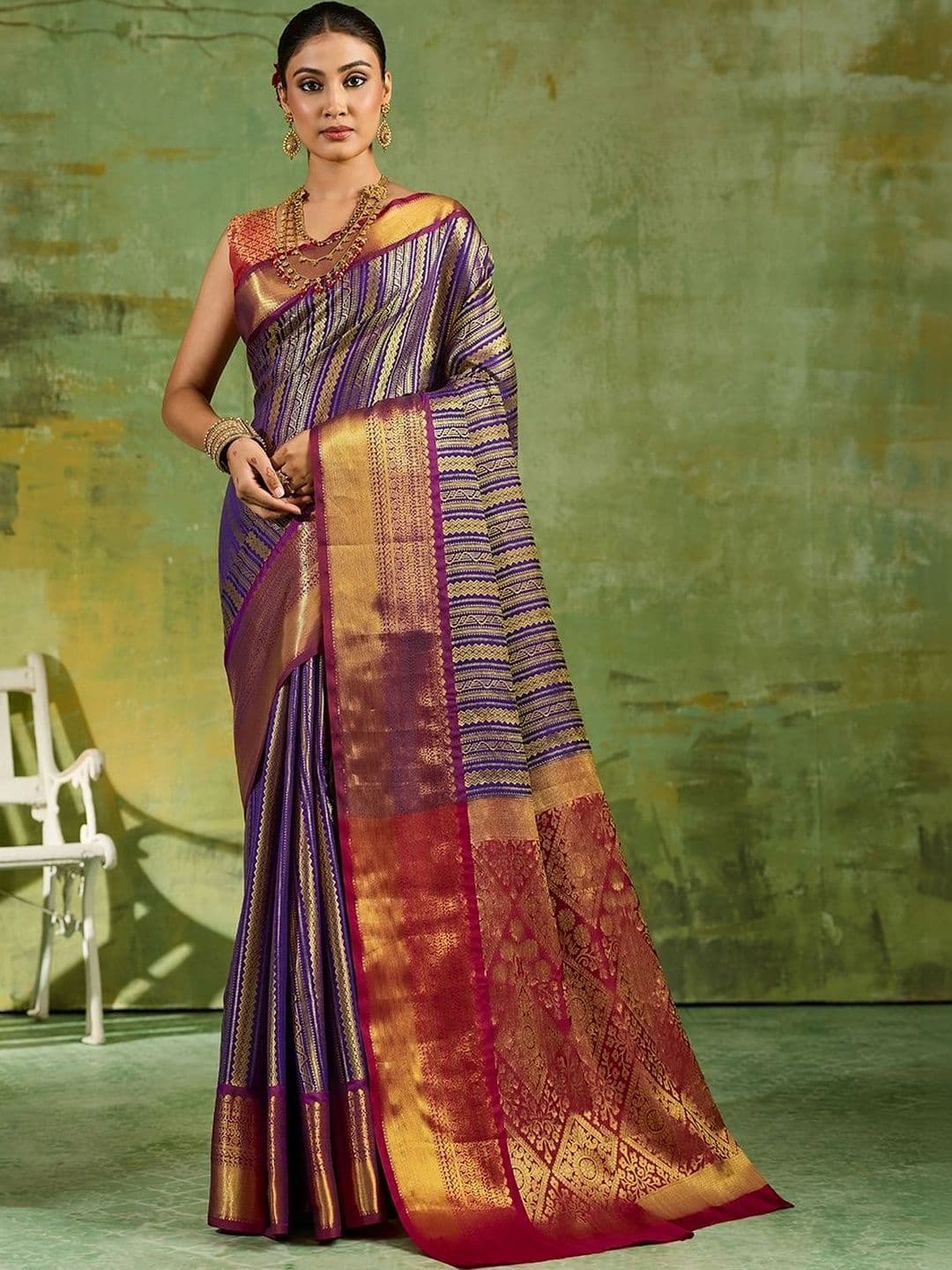 Mitera Woven Design Zari Silk Blend Kanjeevaram Saree - view 1