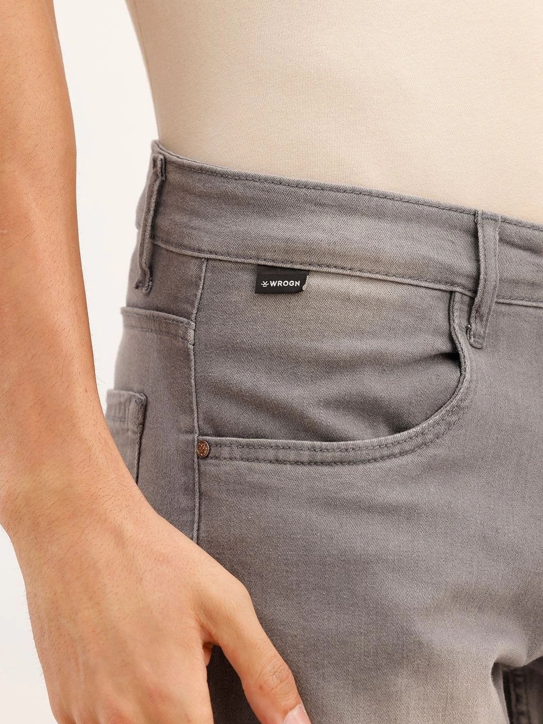 WROGN Men Straight Fit Mid-Rise Low Distress Stretchable Jeans thumbnail 4