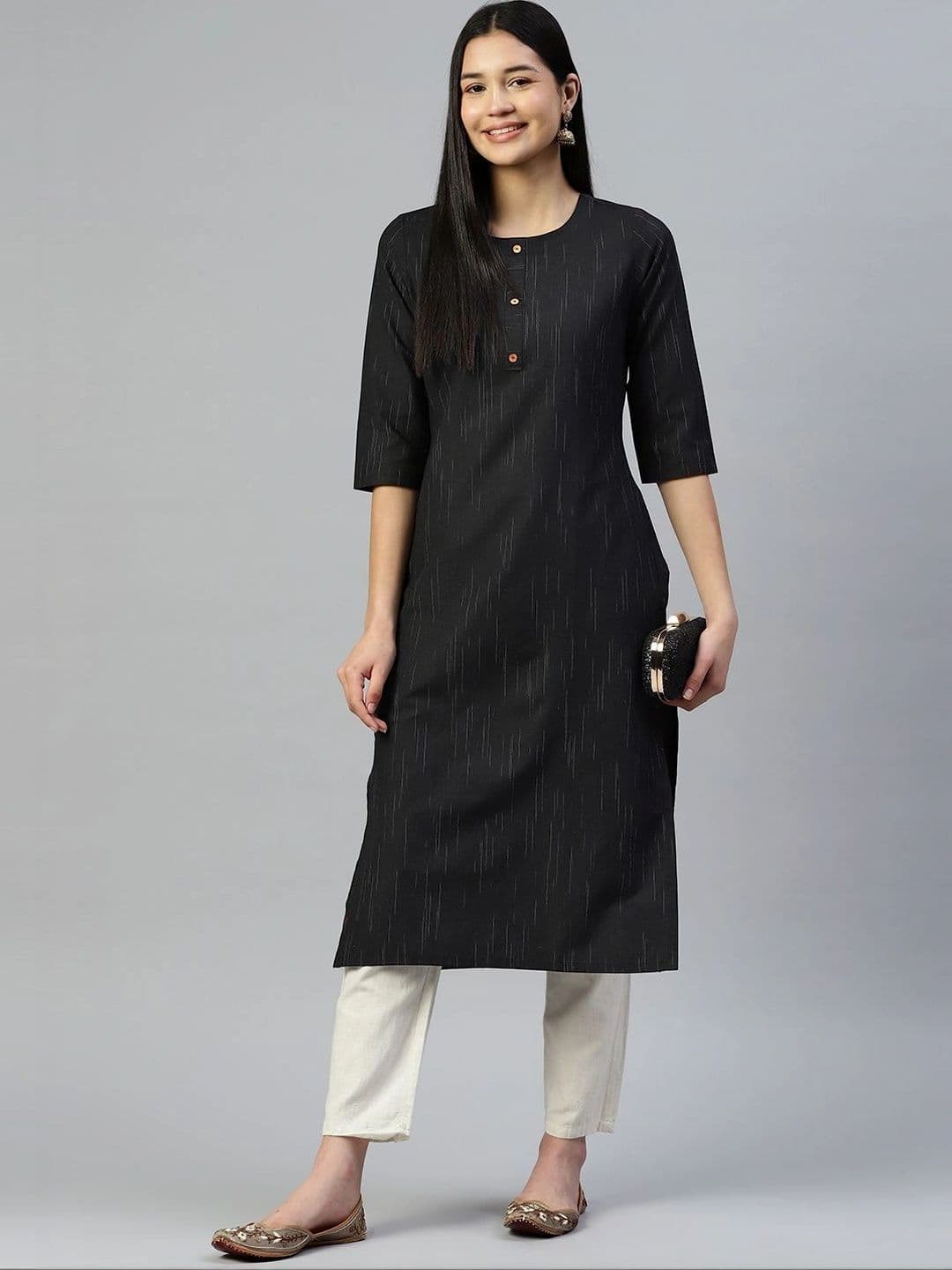 Anouk X fwd Women Black Cotton Blend Woven Kurta thumbnail 4